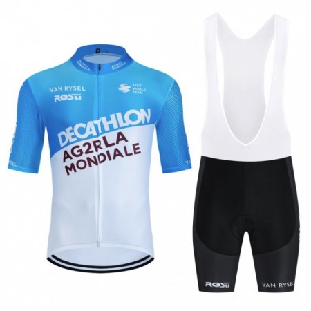 Set Fietsshirt + Korte Koersbroek 2024 Decathlon Ag2r Blauw Wit